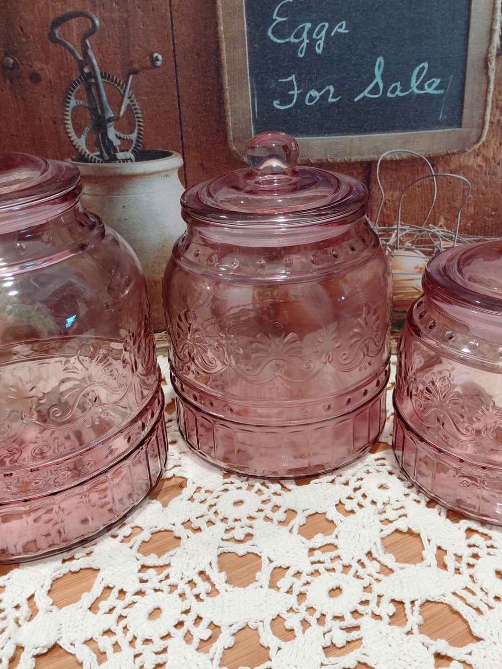The Pioneer Woman Pink Embossed Glass Storage Canister with Lid